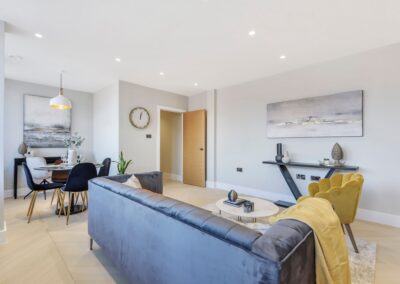 Professionally staged home by Beau Property Home Staging. Show home lounge/dining area